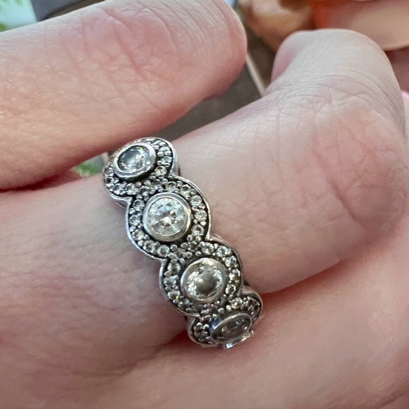 Vintage Designer Ritani Elegant Diamond Halo Band Ring 925 Sterling Silver - Picture 13 of 14